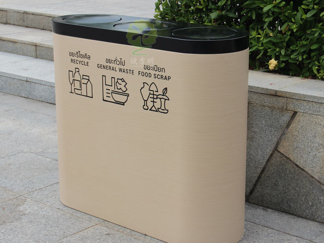 商場室內(nèi)搖蓋三分類金屬垃圾桶出口品質保障