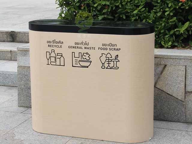 商場室內(nèi)搖蓋三分類金屬垃圾桶出口品質保障